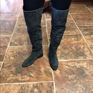 Grey suede over the knee boots